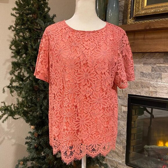 Nanette Lepore Tops - NANETTE LEPORE Blouse Top Gorgeous Salmon Pink Lace MSRP $99 Size MEDIUM! NICE!